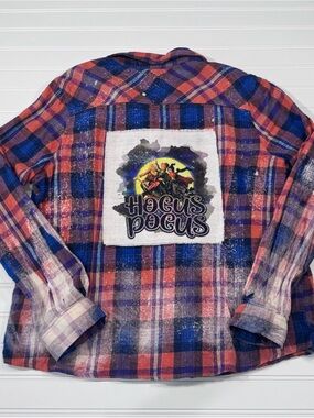 Custom Made Up cycled Hocus Pocus Plaid Bleached Flannel - Orange & Blue